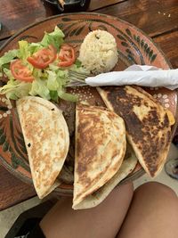 High angle view of food on table