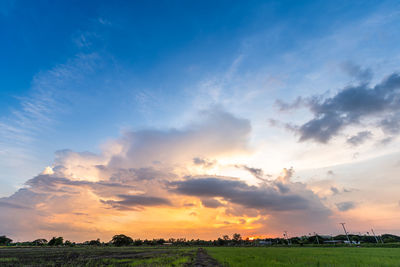 Scenic view of field against sky during sunset