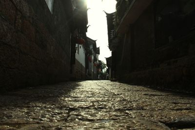 Narrow alley along buildings