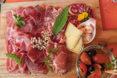 High angle view of vegetables on table