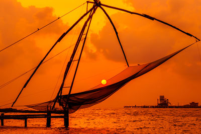 Scenic view of sea against orange sky