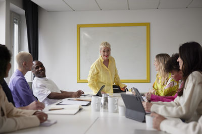 Diverse team having business meeting in conference room