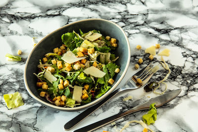 High angle view of salad in bowl