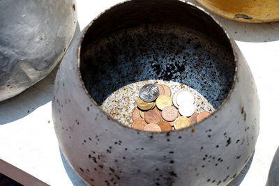 High angle view of coin
