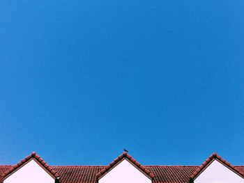 Low angle view of house against clear blue sky