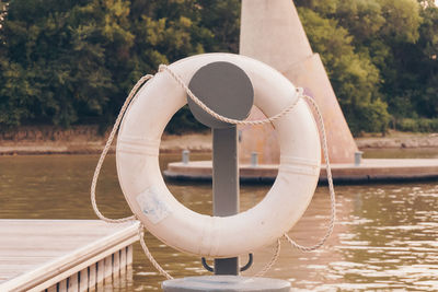 Close-up of built structure in river