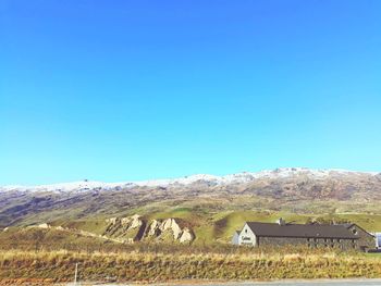 Scenic view of landscape against clear blue sky