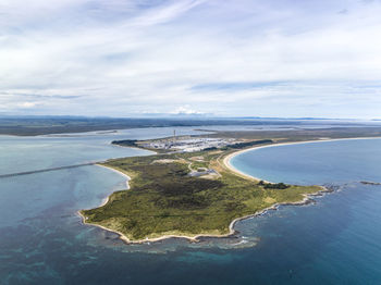 Drone view of tiwai point, bluff, south island of new zealand, known for a large aluminium smelter.