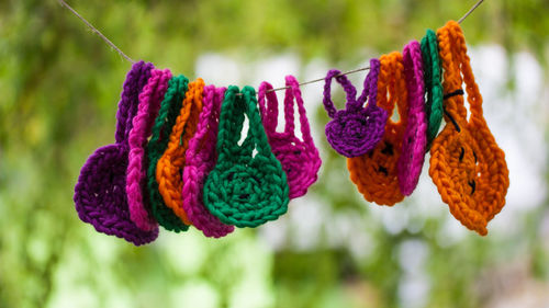 Close-up of multi colored decorations hanging