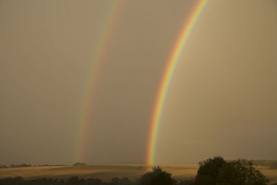 Scenic view of rainbow against sky during sunset