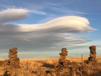 View of castle on landscape against sky