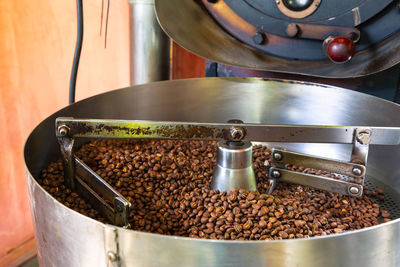 High angle view of coffee beans in container