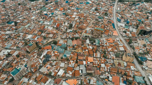 High angle view of buildings in city