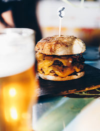 Close-up of beer on table