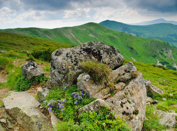 Scenic view of rocky mountains against sky