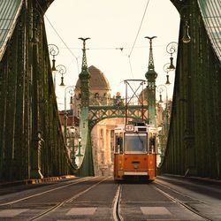 Cable car on liberty bridge in city