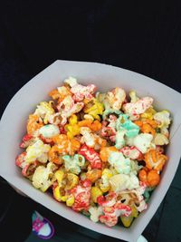 High angle view of salad in plate on table