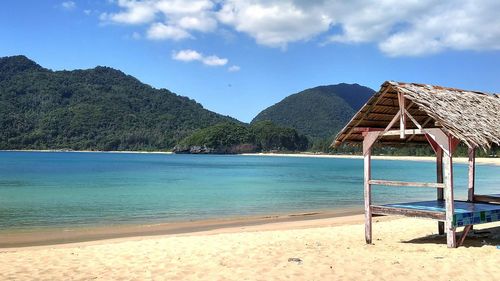 Scenic view of sea against blue sky