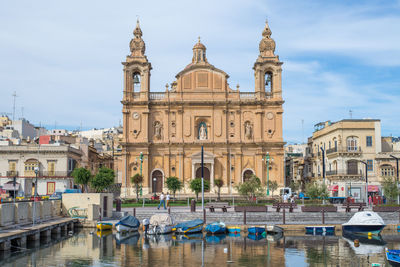 View of buildings against cloudy sky