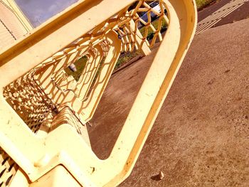High angle view of bicycle wheel