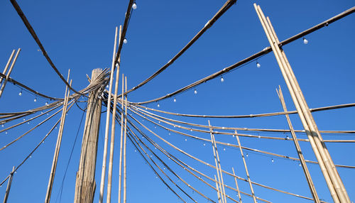 Low angle view of bridge against clear blue sky