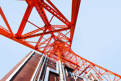 Low angle view of crane against clear sky