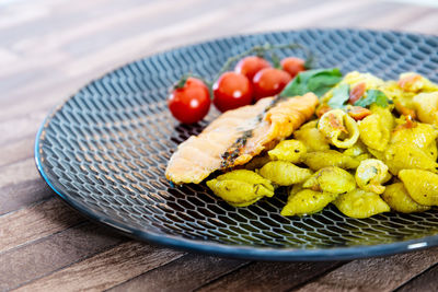 Food in plate on table