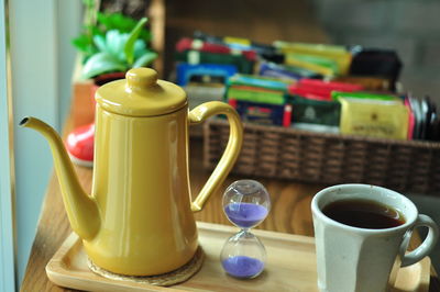 Close-up of coffee served on table