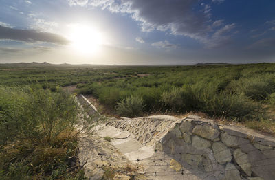 Scenic view of land against sky