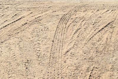 Tire tracks on sand