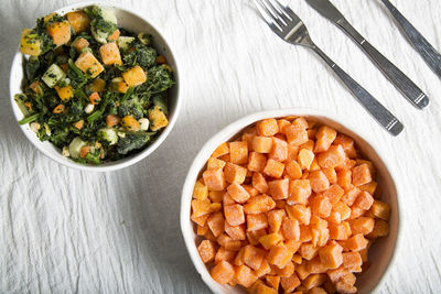 High angle view of food in bowl on table