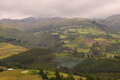 Scenic view of mountains against cloudy sky