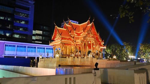 Illuminated buildings at night