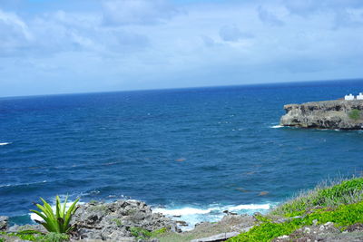 Scenic view of sea against cloudy sky