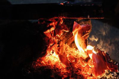 Close-up of fire in the dark