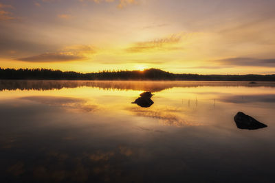 Scenic view of lake against sky during sunset