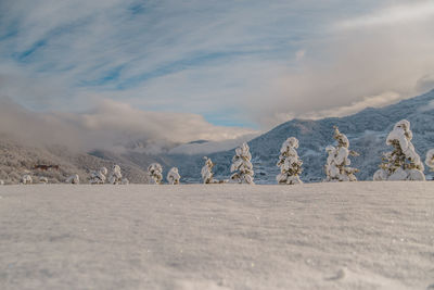 Scenic view of snowcapped mountains against sky