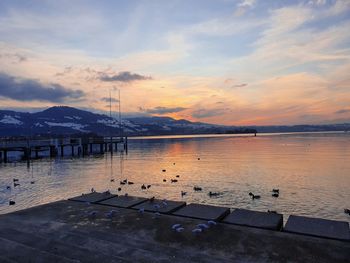 Scenic view of sea against sky during sunset