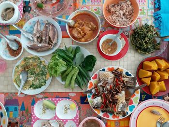 High angle view of food on table