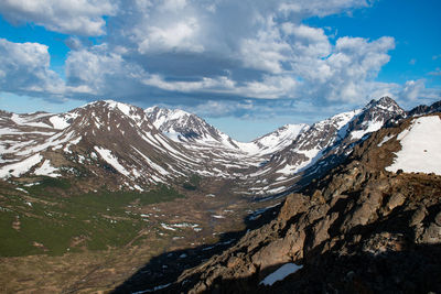 Scenic view of snowcapped mountains against sky