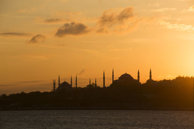 View of mosque against sky during sunset