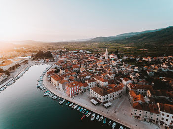 High angle view of townscape against sky