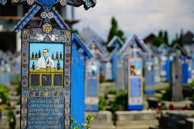 Close-up of temple against building