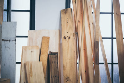 Close-up of wooden wall at construction site