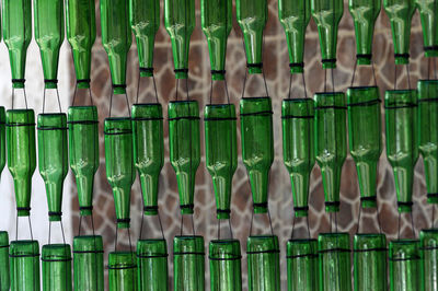 Full frame shot of glass bottles