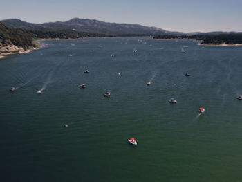 High angle view of people swimming in sea