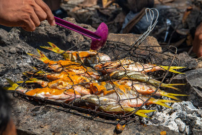 Cropped hand of person preparing food