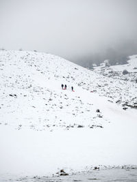 Aerial view of people on snowcapped mountain