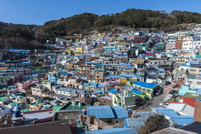 High angle view of townscape against sky