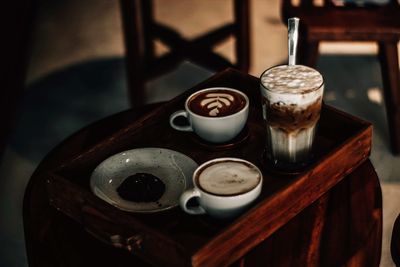 High angle view of coffee on table